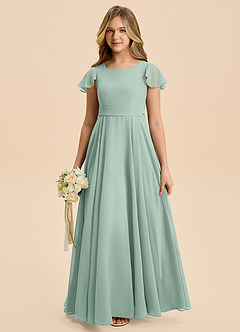 Azazie Cady Junior Abito A-Line in Chiffon Plissettato Agave image1