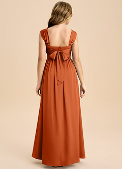 Azazie Hattie Junior Burnt Orange A-Line Pleated Stretch Satin Dress image2