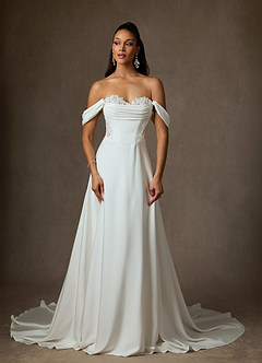 Azazie Ganelle Wedding Dresses Diamond White Nude A-Line Sweetheart Neckline Crepe Back Satin Dress image3