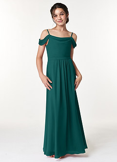 Azazie Alivia Junior Peacock A-Line Off the Shoulder Chiffon Dress image4