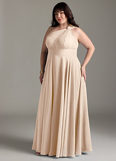 Azazie Charlize Bridesmaid Dresses White Alabaster A-Line One Shoulder Chiffon Dress image11