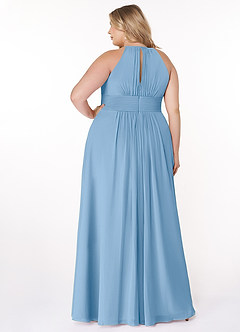 Azazie Bonnie Brautjungfernkleider A-Linie Schlüsselloch Gerüscht Chiffon Kleid Puderblau image7