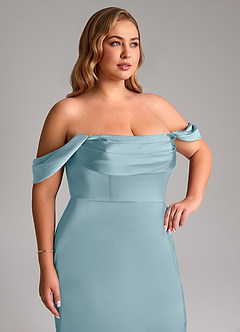 Azazie Saige Vestidos de damas de honor Vestido de Azul Malhumorado de Satén Elástico de Corte Recto con Vestidos sin tirantes image14