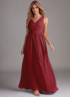 Azazie Kingsley Bridesmaid Dresses Pomegranate A-Line Lace Chiffon Dress image3