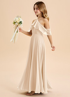 Azazie Tessabelle Junior White Alabaster A-Line Off the Shoulder Chiffon Dress image3