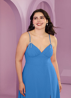 Barbie ♥ Azazie Jurken voor bruidsmeisjes Jurk van Chiffon met A-Lijn met Zakken Blauwe Gaai image11
