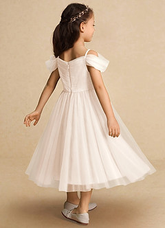 Azazie Lizzette Robe Demoiselle D'honneur Fillette Robe Trapèze en Tulle Rayé Albâtre Blanc image2