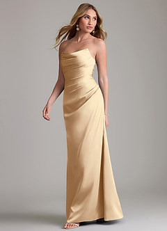 Azazie Lucille Bridesmaid Dresses Champagne Mermaid Strapless Stretch Satin Convertible Dress image3