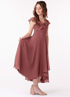 Azazie Posie Junior Amethyst A-Line Ruched Chiffon Dress image3
