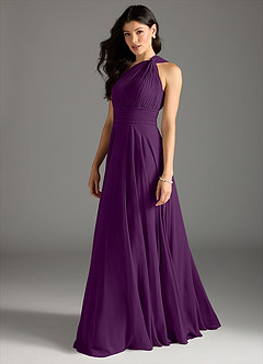 Azazie Charlize Bridesmaid Dresses Grape A-Line One Shoulder Chiffon Dress image4
