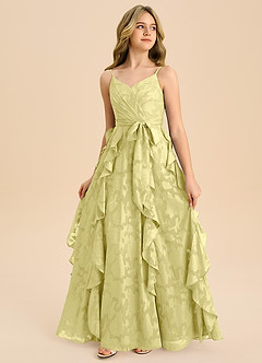 Azazie Peyton Junior Vestido de Sorbete De Limón de Devorado Floral de Corte en A con Plisado image4