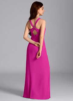 Azazie Mero Junior Abito Sirena in Chiffon Plissettato Fucsia image7