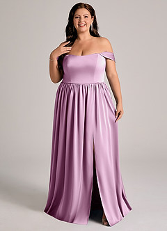 Azazie Calianna Bridesmaid Dresses Wisteria A-Line Off the Shoulder Stretch Satin Convertible Dress image8