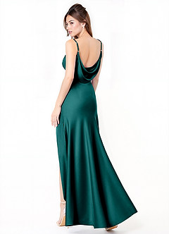 Azazie Alaija Bridesmaid Dresses Peacock Mermaid Side Slit Stretch Satin Dress image1