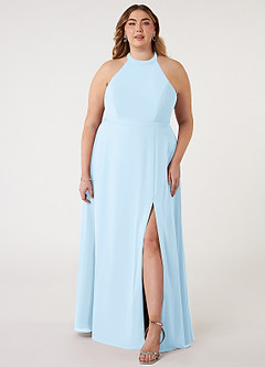 Azazie Clarice Bridesmaid Dresses Sky Blue A-Line Halter Chiffon Dress image8
