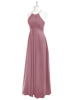Azazie Ginger Bridesmaid Dresses Vintage Mauve A-Line Halter Pleated Chiffon Dress image8