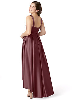 Azazie Inaya Junior A-Linie Gürtel/Schärpe Stretch-Satin Kleid Sangria image4