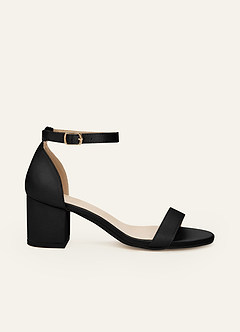 front Matching Color Matte Satin One Strap Buckle Block Heel Sandals