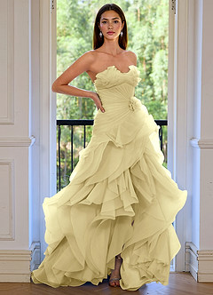 Aurelia Yellow Floral Sweetheart Neckline A-line Ruffle Asymmetrical Prom Dress image3