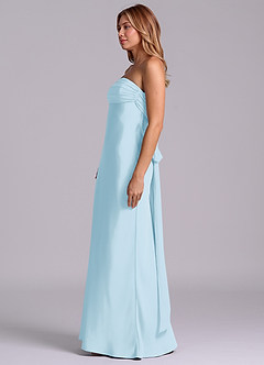 Azazie Ailanie Robes de demoiselle d'honneur Robe Fourreau en Satin extensible Sans bretelle Bleu Ciel image6