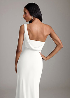 Azazie Madelyn Bridesmaid Dresses White Mermaid One Shoulder Chiffon Convertible Dress image9
