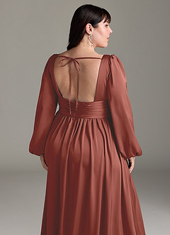 Azazie Norah Brautjungfernkleider A-Linie Stretch-Satin Kleid Rotbraun image13