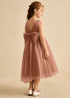 Azazie Winnie Abiti da Ragazza di Fiori Abito Principessa in Tulle Fiocco Bronzo image3