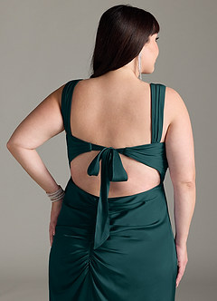 Azazie Jesaphine Bridesmaid Dresses Pine Sheath Bow Stretch Satin Dress image13