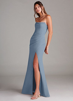 Azazie Leonis Bridesmaid Dresses Dusty Blue Sheath Strapless Chiffon Convertible Dress image3