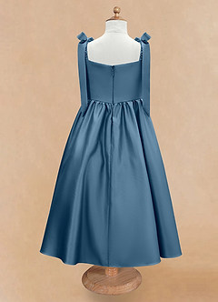 Azazie Chelsie Flower Girl Dresses Bermuda A-Line Bow Matte Satin Dress image6