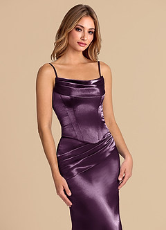 Azazie Sorrel Bridesmaid Dresses Plum Mermaid Corset Metallic Satin Convertible Dress image7
