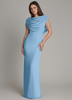 Azazie Hadley Abiti da Damigella Abito Sirena in Chiffon Plissettato Blu Acciaio image2