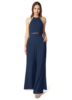 Azazie Kenzi Bridesmaid Dresses Dark Navy Pleated Chiffon Jumpsuit image1