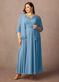 Azazie Devana Kleider für die Brautmutter A-Linie Pailletten Chiffon Kleid Stahlblau image7