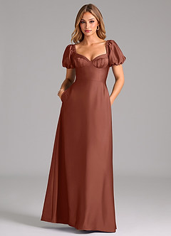 Azazie Fatima Robes de demoiselle d'honneur Robe Trapèze en Satin extensible Plissée Auburn image3