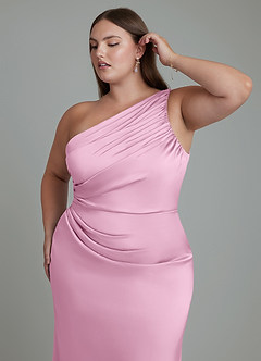 Azazie Akilah Bridesmaid Dresses Candy Pink Mermaid One Shoulder Stretch Satin Dress image20