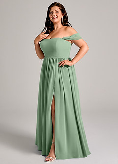 Azazie Calianna Robes de demoiselle d'honneur Robe Trapèze Convertible en Mousseline de soie Épaule décolletée Matcha image10