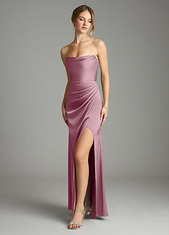 Azazie Leonis Bridesmaid Dresses Vintage Mauve Mermaid Pleated Stretch Satin Convertible Dress image1
