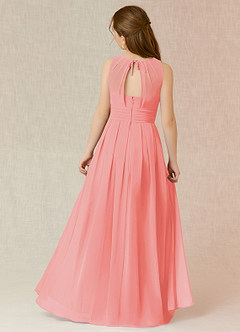 Azazie Bibiane Junior Coral A-Line Pleated Chiffon Dress image2