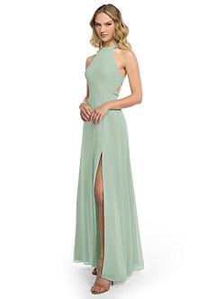Azazie Clarice Brautjungfernkleider A-Linie Halter Chiffon Kleid Agave image2