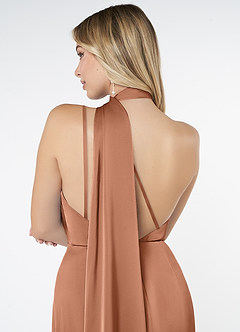 Azazie Kaylani Robes de demoiselle d'honneur Robe Sirène en Satin extensible Col Haut Bronze image6
