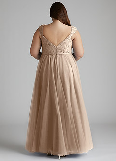 Azazie Luxi Bridesmaid Dresses Taupe A-Line Pleated Tulle Dress image10