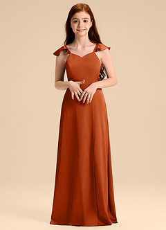 Azazie Everett Junior Abito A-Line in Raso Elasticizzato Fiocco Arancia Bruciata image4