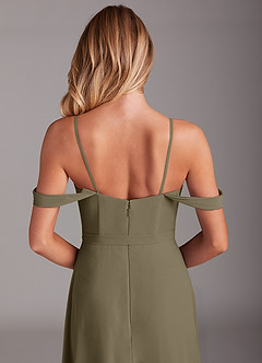 Azazie Aaron Brautjungfernkleider Wandelbar A-Linie Schulterfrei Chiffon Kleid Weidengrün image9