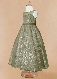 Azazie Siwa Flower Girl Dresses Pistachio A-Line Beaded Tulle Dress image7