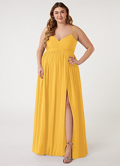 Azazie Alia Bridesmaid Dresses Marigold A-Line Pleated Chiffon Dress image6