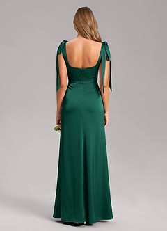 Azazie Frostine Bridesmaid Dresses Emerald A-Line Bow Stretch Satin Dress image8