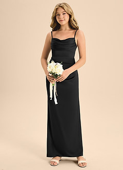 Azazie Mai Junior Black Sheath Sweetheart Neckline Stretch Satin Dress image4