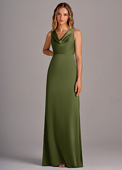 Azazie Wrenlee Bridesmaid Dresses Olive A-Line Stretch Satin Dress image6