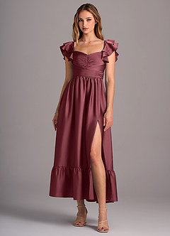 Azazie Anaya Bridesmaid Dresses Merlot A-Line Sweetheart Neckline Stretch Satin Convertible Dress image1